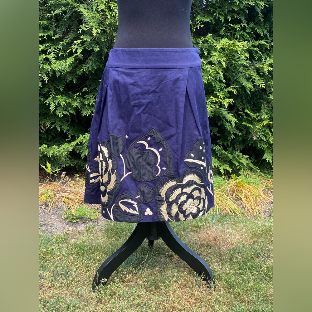 Navy Blue Floral Embellished Skirt by Floreat - Size 8